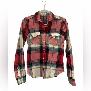 American Eagle Favorite Fit Red and Cream Plaid Shirt